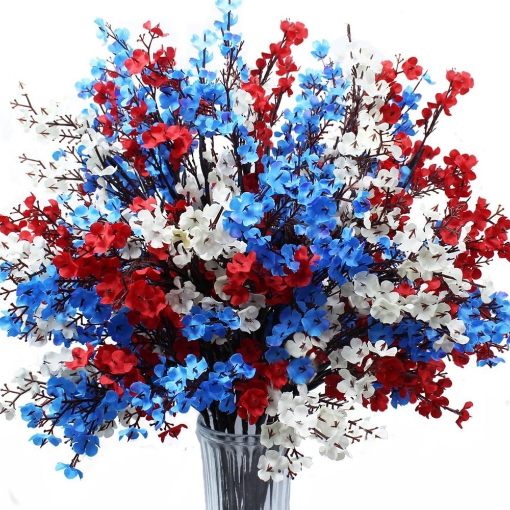 DoubleWood 4 of July Decor Artificial Flowers Indoor, 10PCS Red White and Blu…