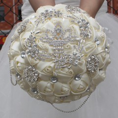 Crystal Pearls SILK Flowers HANDMADE Rose Wedding Flower Bridal Bouquet Brooch