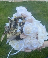 Wedding Bouquet Unique Bridal bouquet W/Birds Nest 🪺 Roses, Satin