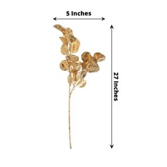 Gold 2 Metallic 27″ Artificial Eucalyptus Leaf Branches Faux Foliage Stems Party
