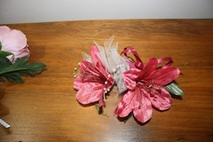 Set of 4 Handmade Pink-Burgandy Silk Flower Corsages