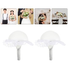 3Pcs Flower Bouquet Holders Wedding Foam Handle Lace DIY Use