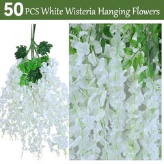 50Pcs Wisteria Hanging Flowers,3.6 Feet/Piece White Hanging Flowers White-50pcs