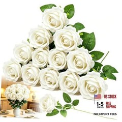 12PCS 20‘’ White Artificial Roses Flowers with 12pcs White Artificial Flowers