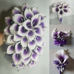 Purple White Calla Lily Bridal Wedding Bouquet Accessories