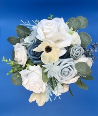 Dusty Blue & White Artificial Wedding Bridal Bouquet Ling’s Moments Faux Flowers