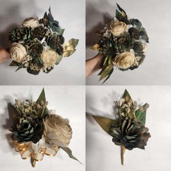 Green Black Gold Vintage Sola Wood Bridal Wedding Bouquet Accessories