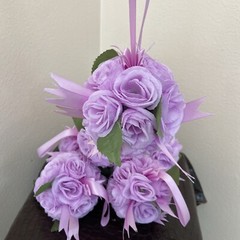 Set Of 6 Light Purple Artificial Flower Ball Hanging Decoration