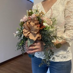 Beautiful Bridal Wedding Bouquet Budget Handmade Faux Flowers Pink Red Brown