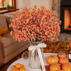 10 In. Orange Artificial Baby Breath Flowers, 10-Piece Real Silk Floral Stems Th
