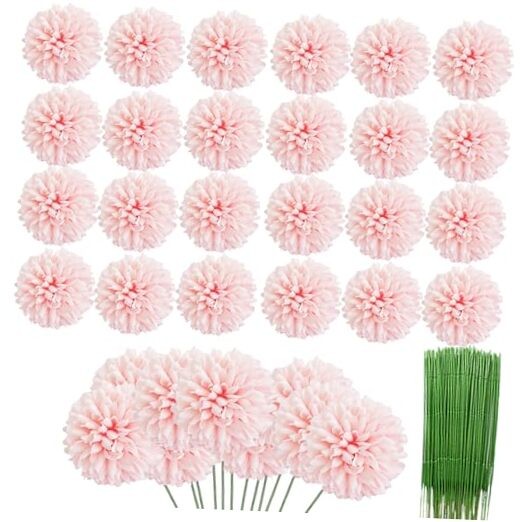 36 Pcs Artificial Chrysanthemums Heads Ball Flowers，Silk Light Pink