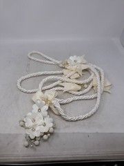 White Satin Floral Wedding Garland with Pearls & Rhinestones – Bridal Décor