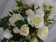 Creamy Rose and Ivy Cascade Faux Silk Wedding Bouquet