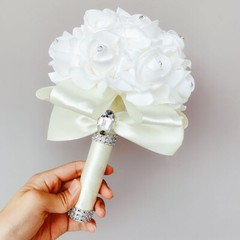 Crystal Foam Roses Bridesmaid Wedding Bouquet Artificial Silk Bridal Bouquet