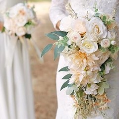 Cascading Bouquets for Bride Beige Rose Artificial Bridal Bouquet for Boho