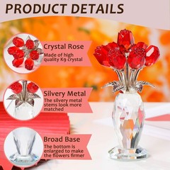 Movdyka Red Rose Crystal Flower Glass Roses Bouquet Gifts for Women Wife