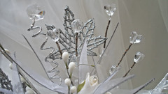 Luxury Wedding Cascade, White & Silver,Glass Crystals,Porcelain Roses,Satin-Beau