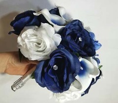 Navy Blue White Rose Calla Lily Bridal Wedding Bouquet Accessories