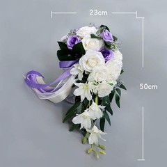ChezMax Wedding Bridal Bouquet Artificial Rose Flowers with Ribbons Waterfall…