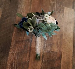 Navy Blue Gray Bridal Bouquet and Sola Wood Natural Lasting Wedding Prom Flowers
