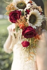 9 Inch Vintage Sunflower Wedding Bouquets for Bride Artificial Burgundy Rose