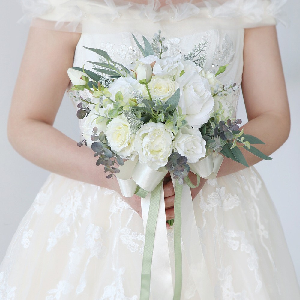 Bouquet Bridal Holding Silk Fake Flower Artificial Rose Bridesmaid Modern Decor
