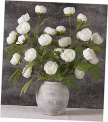 florisso 6 Pcs 27″ Faux Silk Artificial Peony Flowers, Fake Peony White
