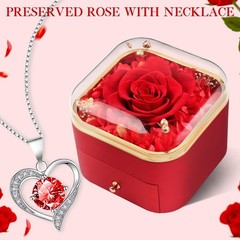 Beferr Gifts for Mom Preserved Real Rose with Red Necklace 40.64 cm, B