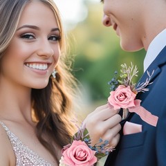 2 Set Rose Corsage and Boutonnieres Set for Groom Bride Groomsmen Light Blue