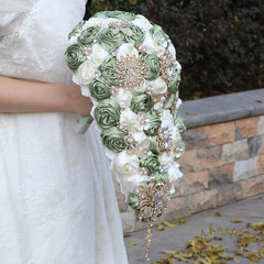 Luxury Cascade Bridal Wedding Bouquet Satin Rose Waterfall Holding Bouquet Artif