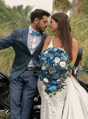 Blue Green Bridal Cascade Bouquet Sola Wood Wedding Flowers Cascading Bridesmaid