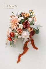 Ling’s Moment Terracotta Bridal Bouquet Cascading, Orange Wedding Bouquets fo…