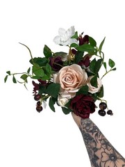 Lings Moment Artificial Wedding Bridesmaid Bouquet With Ribbon – 7-Inch Masala B
