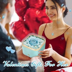 Beferr Gifts for Mom Preserved Real Rose with Necklace Eternal Light Blue