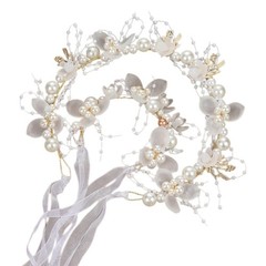 Elegant Flower Tiaras Hairband with Wrist Flower 2in1 Flower Girl Wedding Props