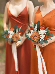 Burnt Orange Bridesmaid Bouquets – 2Pcs Artificial Boho Wedding Flowers