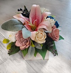 Stargazer Lily Bridal Cascading Bouquet Pink & Navy Sola Wood Cascade Bridesmaid