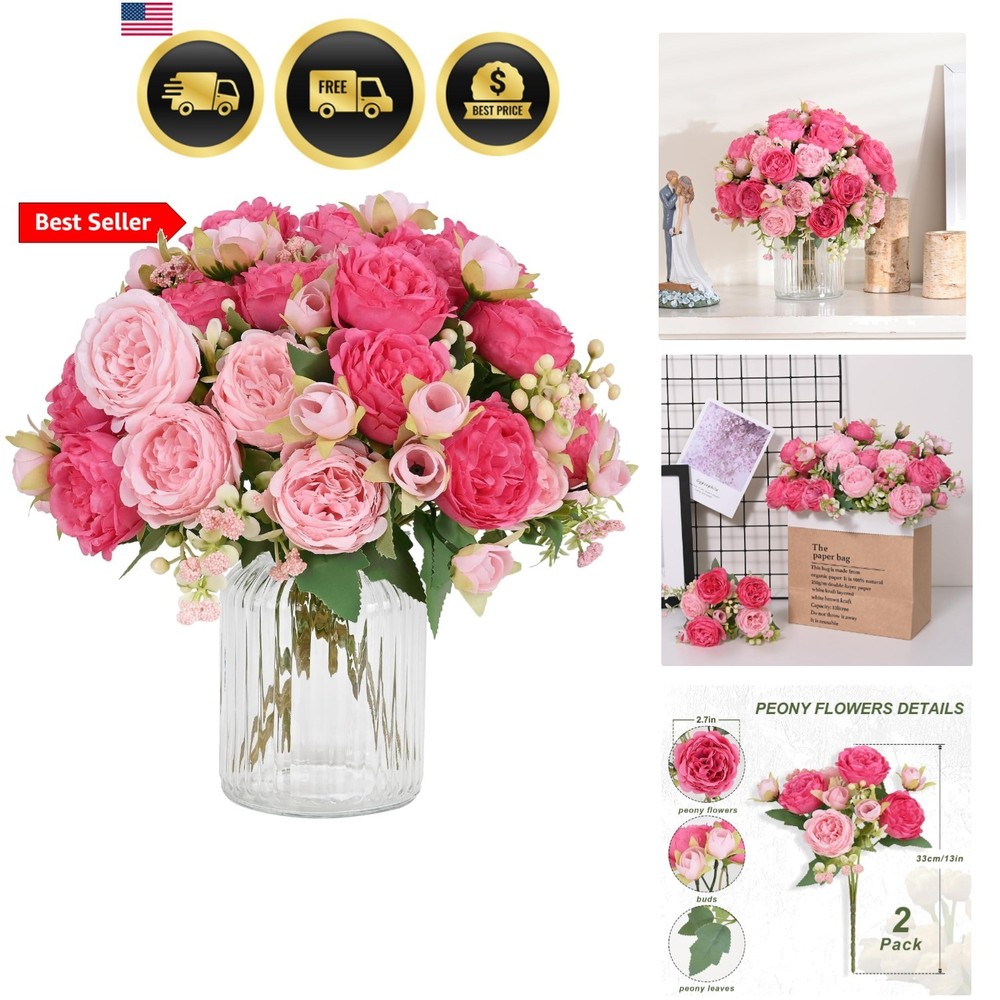 2 Packs Peonies Artificial Flowers, Mixed Pink Artificial Peonies, Silk Peoni…