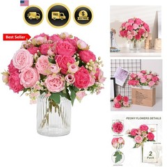 2 Packs Peonies Artificial Flowers, Mixed Pink Artificial Peonies, Silk Peoni…