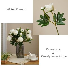 Peonies Artificial Flowers 8pcs Peony Silk Flowers Fake Flowers for White