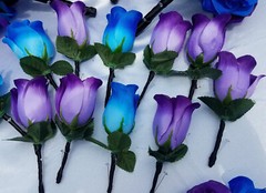 22 PC Wedding Bouquet Package, Purple & Blue & Black, Cascading Wedding Bouquet