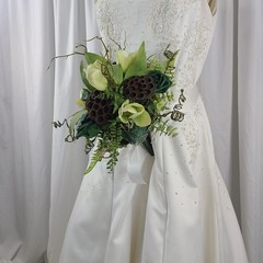 Woodland and Jade Crystal Faux Silk Wedding Bouquet