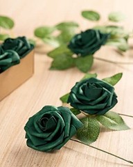 25Pcs Artificial Roses Flowers Fake Roses with Stems Real 25pcs Hunt Green