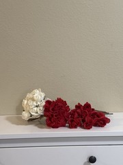 Artificial Roses Bouquet Set – Red & White Flowers – 42 pcs
