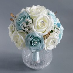 Bridal Bouquet Holding Crystal Silk Artificial Rose Flower Wedding Party Decor