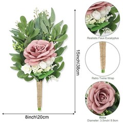 8 Inch Bridesmaid Bouquets Set of 4 – Artificial Flowers Greenery Bouquet for…