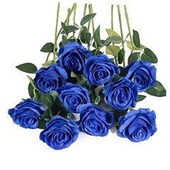10pcs Silk Roses Artificial Rose Flowers Long Stem for DIY Wedding Royal Blue