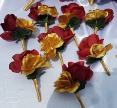 22 PC, Wedding Bouquet Set, Burgandy & Gold Roses, Wedding Flower Packages