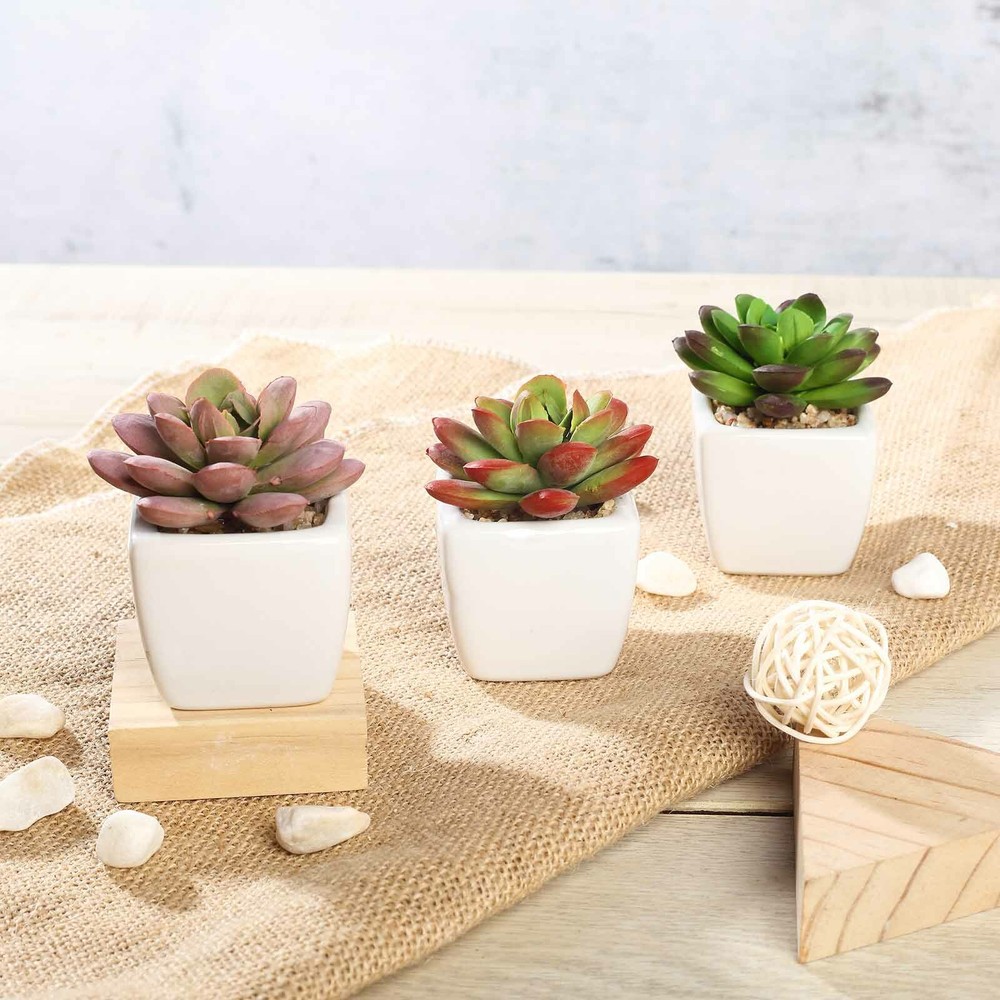 Orange Burgundy Green 3″ Mini Faux Succulent Plants Pots Centerpieces Sale