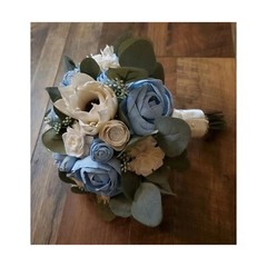 Light Powder Blue White Bridal Bouquet Sola Wood Wedding Bridesmaid Flowers